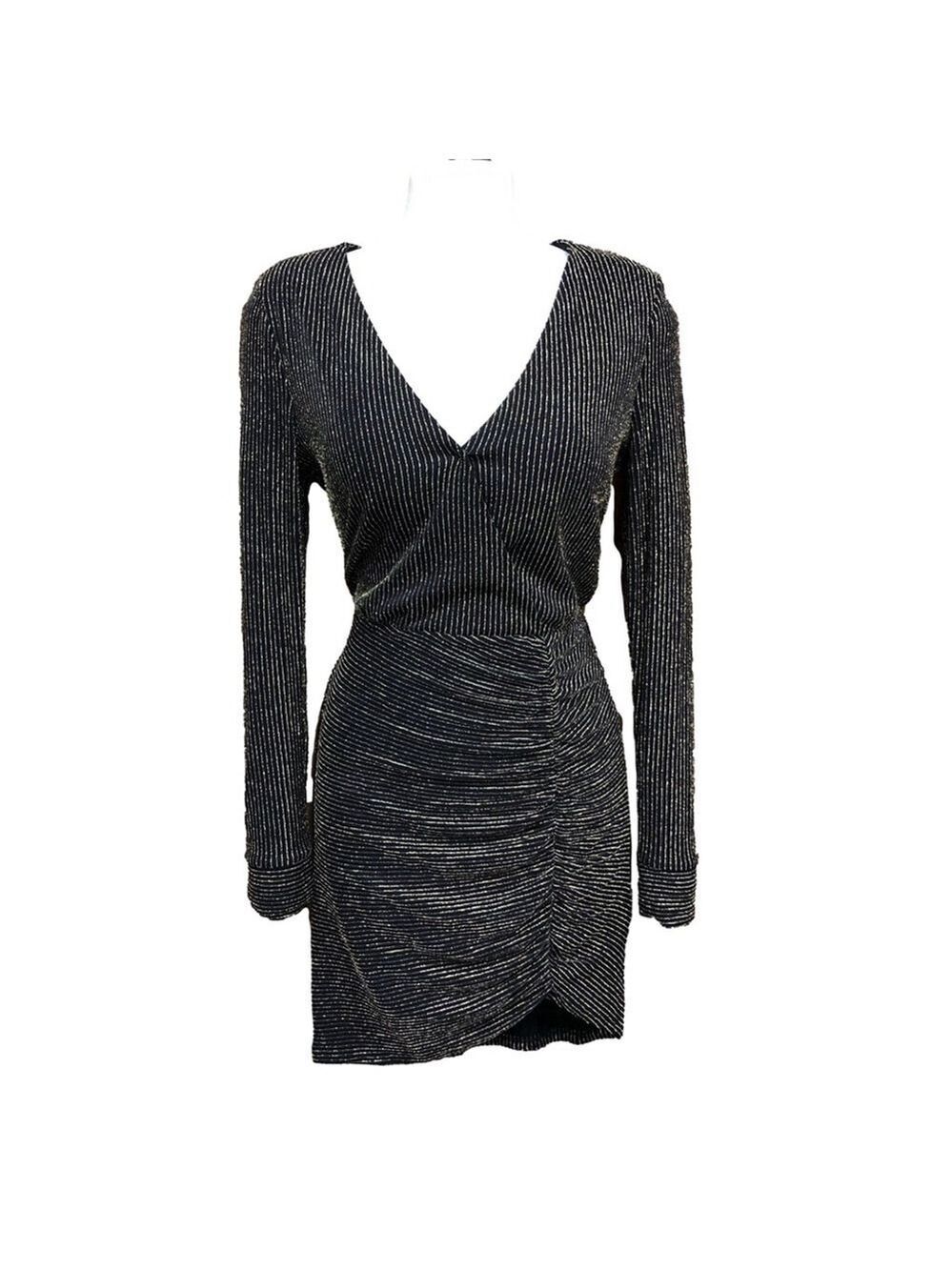 Marciano black gold lurex pinstripe stretch bodycon mini dress XS